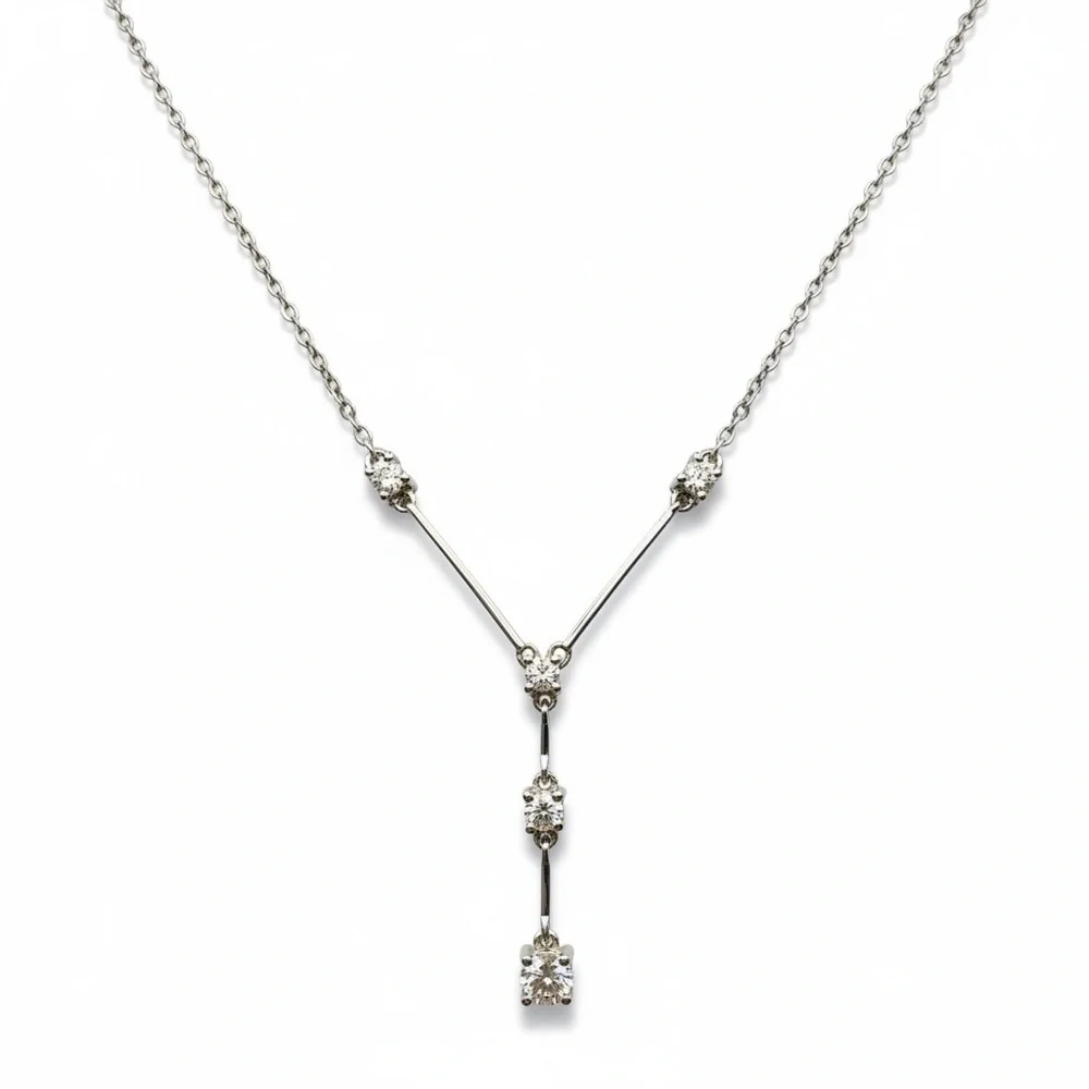 18 inch lariat CZ stamped  Silver Necklace​​ - Picture 2 of 5